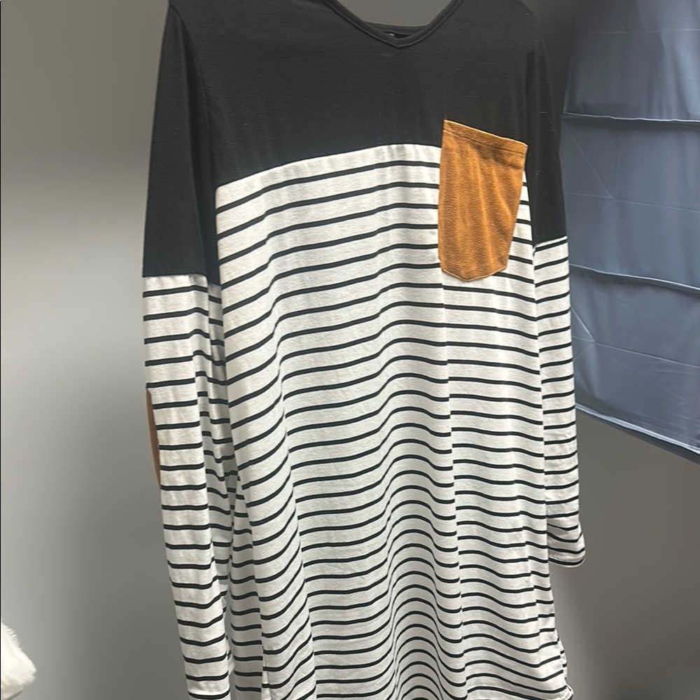 Striped Long Sleeve Shirt Dress with Pocket